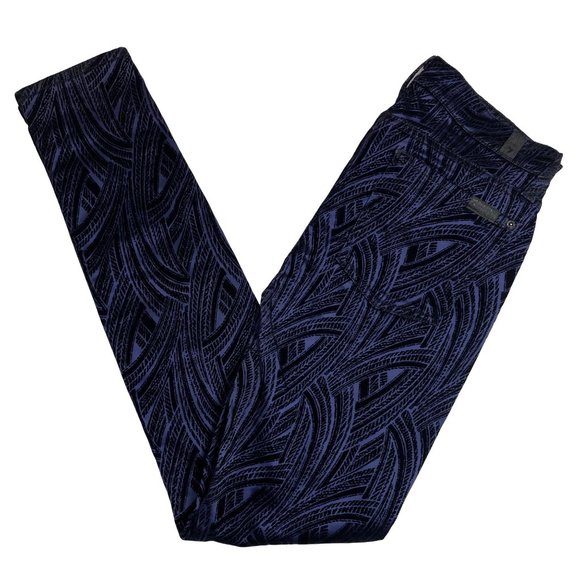 7 For All Mankind Pants - 7 for All Mankind Velvet Skinny Pants Blue Black Sz 28 Mid Rise Flocked Brocade
